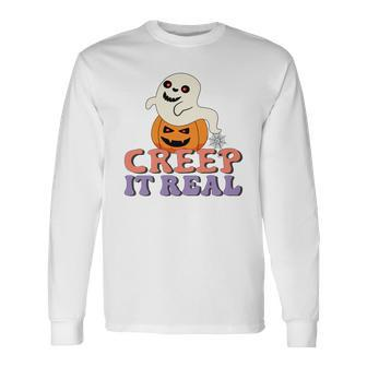Halloween Boo With Pumpkin Creep It Real Long Sleeve T-Shirt - Seseable