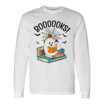 Halloween Booooks Ghost Reading Boo Read Books Library V5 Long Sleeve T-Shirt - Thegiftio UK
