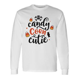 Halloween Candy Corn Cutie Black And Orange Design Men Women Long Sleeve T-shirt Graphic Print Unisex - Seseable