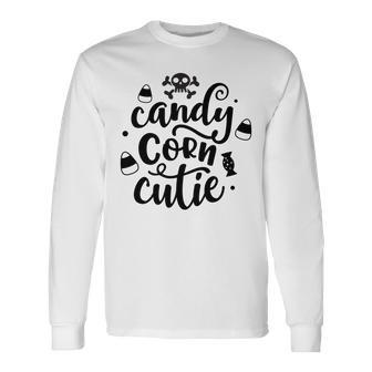 Halloween Candy Corn Cutie - Black Custom Men Women Long Sleeve T-shirt Graphic Print Unisex - Seseable
