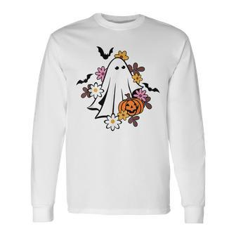 Halloween Ghost Vintage Groovy Trick Or Treat Spooky Vibes Long Sleeve T-Shirt - Thegiftio UK