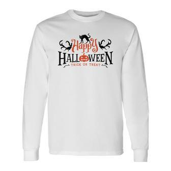 Halloween Happy Halloween Trick And Treat Design Men Women Long Sleeve T-shirt Graphic Print Unisex - Seseable