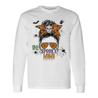 Halloween Messy Bun One Spooky Mama Long Sleeve T-Shirt - Seseable