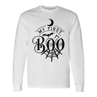 Halloween My First Boo Moon Bat And Spidernet Black Design Men Women Long Sleeve T-shirt Graphic Print Unisex - Seseable