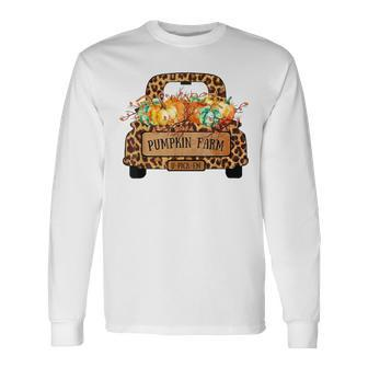 Halloween Pumpkin Farm Farmer Leopard Truck Farmers Wife Long Sleeve T-Shirt - Seseable