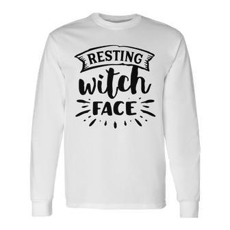 Halloween Resting Witch Face Black Design Men Women Long Sleeve T-shirt Graphic Print Unisex - Seseable