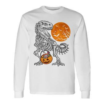 Halloween Shirts For Boys Dinosaur Skeleton Rex Scary Men Women Long Sleeve T-Shirt T-shirt Graphic Print - Thegiftio UK