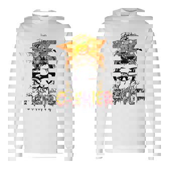 Halloween Spooky Cashier Messy Bun Glasses Spooky Long Sleeve T-Shirt | Seseable FR