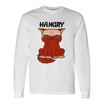 Hangry Cat Cartoon Style Humor Tee Long Sleeve T-Shirt T-Shirt | Mazezy