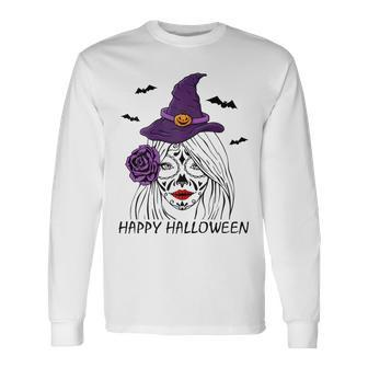 Happy Halloween Catrina Costume For Moms Witch Halloween Long Sleeve T-Shirt - Seseable