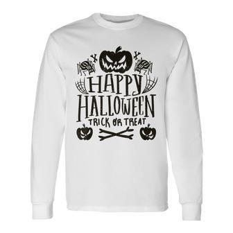 Happy Halloween L Trick Or Treat Orange Pumpkin Halloween Long Sleeve T-Shirt - Seseable