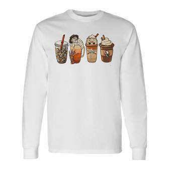 Horror Fall Coffee Pumpkin Spice Latte Iced Autumn Halloween V2 Long Sleeve T-Shirt - Thegiftio UK