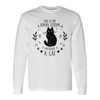 This Is My Human Costume Im Really A Cat Halloween Costume Long Sleeve T-Shirt - Seseable