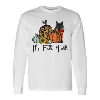 Its Fall Yall Cat Leopard Pumpkin Sunflower Long Sleeve T-Shirt - Thegiftio UK