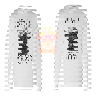 Just A Little Moody Cute Highland Cows Lover Farming Cow Long Sleeve T-Shirt - Thegiftio
