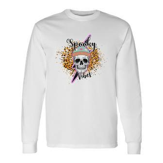 Lighting Skull Thick Thights And Spooky Vibes Halloween Long Sleeve T-Shirt - Seseable