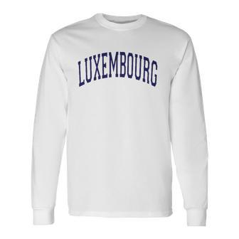 Luxembourg Varsity Style Navy Blue Text Long Sleeve T-Shirt T-Shirt | Mazezy