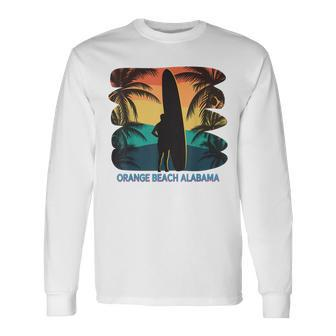Orange Beach Alabama Al Palm Tree Surfboard Surfer Surfing Long Sleeve T-Shirt - Thegiftio UK