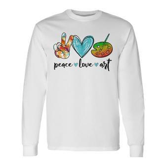 Peace Love Art Painting Palette Art Teacher Long Sleeve T-Shirt - Thegiftio UK