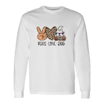 Peace Love Boo Leopard Heart Boo Crew Halloween Long Sleeve T-Shirt - Seseable