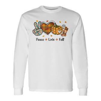 Peace Love Fall Autumn Season Pumpkin Halloween Coffee Lover Long Sleeve T-Shirt - Thegiftio UK
