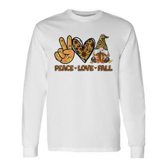 Peace Love Fall Gnome Autumn Lover Pumpkins Halloween Long Sleeve T-Shirt - Seseable