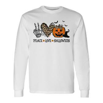 Peace Love Halloween Happy Halloween Pumpkin Leopard Heart V4 Men Women Long Sleeve T-Shirt T-shirt Graphic Print - Thegiftio