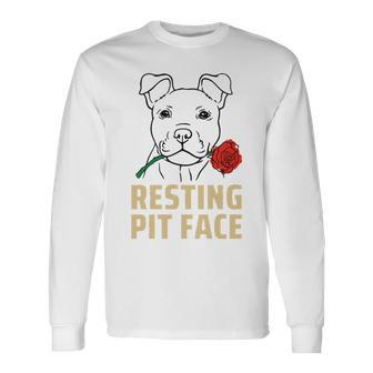 Pitbull Love I Love My Cute Pitbull Puppy Resting Pit Face Long Sleeve T-Shirt - Thegiftio UK