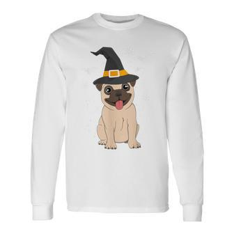 Pug Witch Halloween Dog Puppy Outfit Costume Trick Or Treat Long Sleeve T-Shirt - Seseable