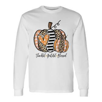 Pumpkin Leopard Thankful Grateful Blessed Women Fall Season V2 Long Sleeve T-Shirt - Seseable