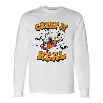 Retro Creep It Real Halloween Ghost Spooky Season Long Sleeve T-Shirt - Thegiftio UK