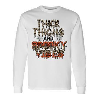 Retro Leopard Thick Thighs And Spooky Vibes Halloween Long Sleeve T-Shirt - Seseable