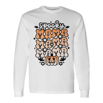 Retro Spooky Mama Floral Boho Ghost Mama Halloween Costume Long Sleeve T-Shirt - Seseable