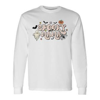 Retro Vintage Spooky Mama One Thankful Mama Halloween V2 Long Sleeve T-Shirt - Seseable