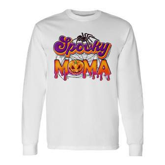 Spooky Mama Jack O Lantern Halloween Mama Pumpkin Long Sleeve T-Shirt - Seseable