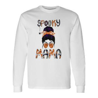 Spooky Skull Witch Mom Halloween Spooky Mama Halloween Long Sleeve T-Shirt - Seseable