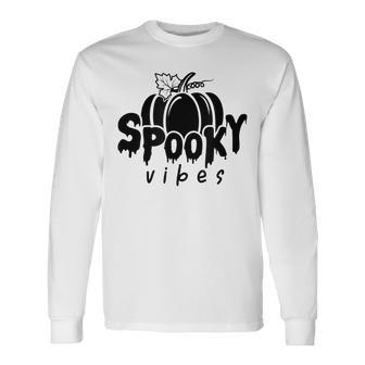 Spooky Vibes Halloween Graphic Meme Pumpkin Fall Graphic Long Sleeve T-Shirt - Seseable
