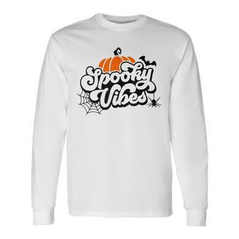 Spooky Vibes Pumpkin And Spiderweb Halloween Leopard Long Sleeve T-Shirt - Seseable