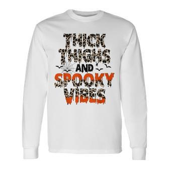 Thick Thighs And Spooky Vibes Leopard Halloween Costume Long Sleeve T-Shirt - Seseable