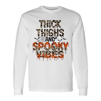Thick Thighs And Spooky Vibes Leopard Halloween Nightmare Long Sleeve T-Shirt - Seseable