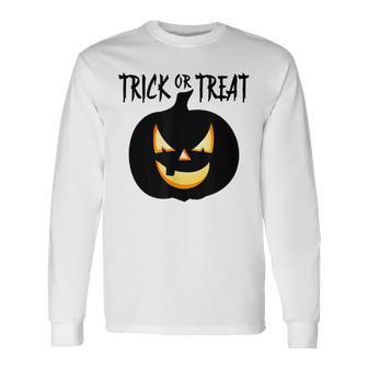 Trick Or Treat Scary Lit Pumpkin Halloween Long Sleeve T-Shirt - Seseable