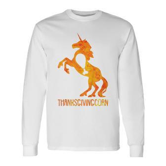 Unicorn Thanksgiving Day Turkey Leg Fall Autumn Long Sleeve T-Shirt - Seseable