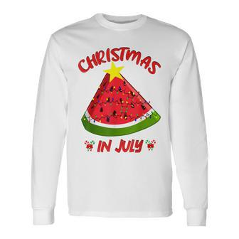 Watermelon Christmas Tree Christmas In July Summer Vacation V3 Long Sleeve T-Shirt - Seseable