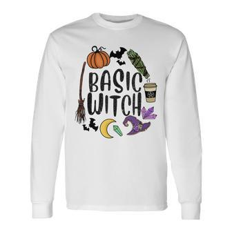 Basic Witch Hat Witches Pumpkin Moon Witchcraft Halloween Long Sleeve T-Shirt - Seseable