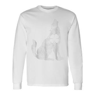 Wolf Wolves St Patricks Day Shamrock Clover Irish Men Women Long Sleeve T-Shirt T-shirt Graphic Print - Thegiftio