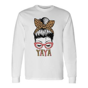 Yaya Face Messy Bun Cute Grandma Long Sleeve T-Shirt - Thegiftio UK