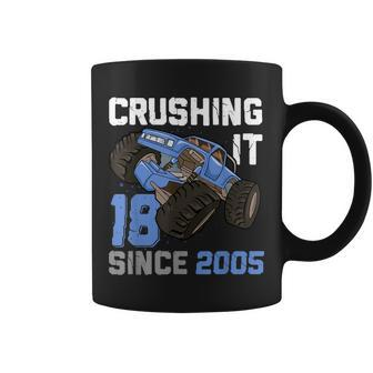 18 Crushing It Since 2005 Monster Truck 18Th Birthday Boys V2 Coffee Mug - Thegiftio UK