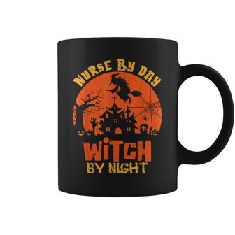 Nurse By Day Witch By Night Vintage Rn Er Halloween Nurse  Coffee Mug