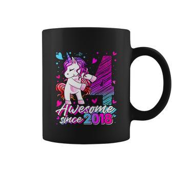 4 Years Old Unicorn Flossing 4Th Birthday Girl Coffee Mug - Monsterry