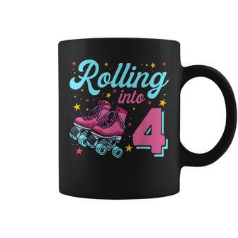 4Th Birthday For Girls Roller Skates Rolling Into 4 Coffee Mug - Seseable